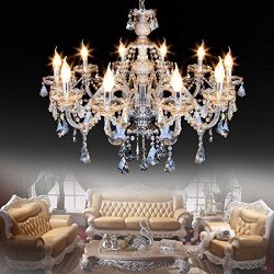 Ridgeyard Luxurious 10 Lights K9 Crystal Chandelier Candle Cognac Pendant Lamp Living Room Ceili ...