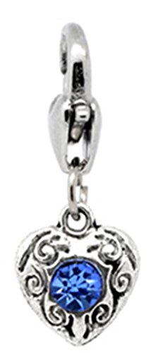 Best Wing Jewelry Clip-on “Created Birthstone Heart” Dangle Charm Pendent (Light Blu ...