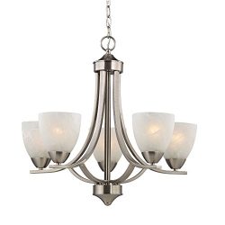 Satin Nickel Chandelier with Alabaster Glass Shades