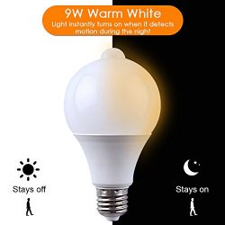 Motion Sensor + Light Sensor Bulb, 9W 810Lumens E27 Base PIR LED Bulb with Dusk to Dawn Auto Swi ...