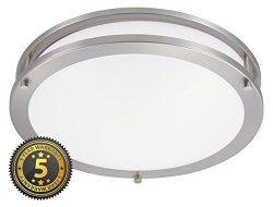 Energy Efficient LED Dimmable Ceiling Light Fixture, Brushed Nickel Trim, 16 inch, 23 Watt- 1610 ...