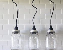 3 Mason Jar Pendant Lights, Three Hanging Lights, Industrial Farmhouse drop light fixture, mason ...