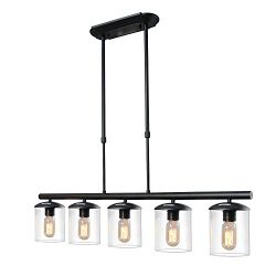 LALUZ 5-Light Linear Pendant Lighting Transitional Kitchen Island Lighting Chandeliers