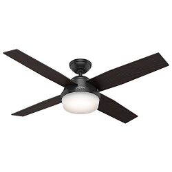 Hunter 59251 Contemporary Dempsey Damp Matte Black Ceiling Fan With Light & Remote, 52″