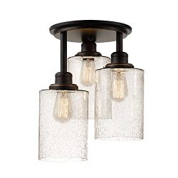 Globe Electric Annecy 3 Ceiling Light Finish, Seeded Glass Shades 65904, Semi-Flush Mount, Oil R ...