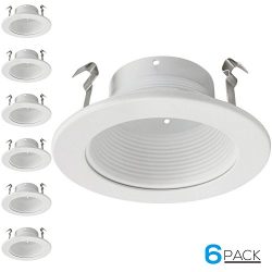 6 Pack 4 Inch Recessed Can Light Trim with White Metal Step Baffle, for 4 Inch Recessed Can, Fit ...