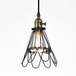 Industrial Vintage Pendant Light,ZHMA Cage Deign with On/off switch, Modern Indoor Ceiling Light ...