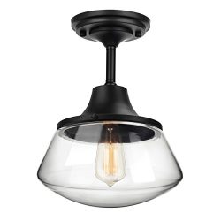 Petronius Industrial Semi Flush Mount Ceiling Light, Clear Glass Pendant Lighting Shade, Edison  ...