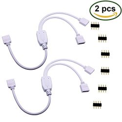 TronicsPros 2 Packs 4 Pin Splitter Cable LED Strip Connector 2 Way Splitter Y Splitter for One t ...