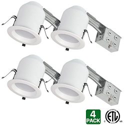 Hykolity 4″ White LED Remodel Recessed Lighting Kits, IC Rated Remodel Housing and Dimmabl ...