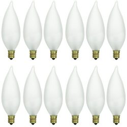 Sunlite 40CFF/32/12PK Candelabra (E12) Base Flame Tip 40W Incandescent Chandelier Frosted Bulb ( ...