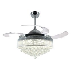 Parrot Uncle Ceiling Fans with Lights 42″ Modern LED Ceiling Fan Retractable Blades Crysta ...