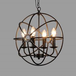 BAYCHEER HL422105 Industrial Vintage Retro LOFT style wrought iron Metal Globe Cage Round Pendan ...