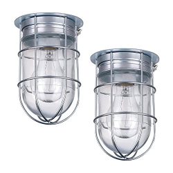 2 Pack of Outdoor Caged Lights Barn Ceiling Exterior Wall All Weather with Cage, Silver