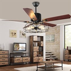 BAYCHEER HL449148 Industrial Wrought Iron Style Fan Semi Flush Ceiling Light Hanging Lamp with F ...