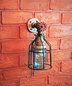 Industrial Wall Sconce Pipe Lighting w/ Blue Turquoise Mason Jar for Kitchen, Bathroom or Outdoo ...