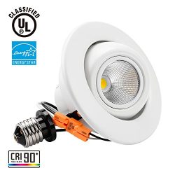 TORCHSTAR High CRI90+ 4 inch Dimmable Gimbal Recessed LED Downlight, 10W (75W Equiv.), ENERGY ST ...