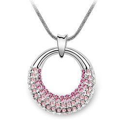 Women’s Beautiful Water Wave Necklace w/ Silver Moon Crystal Pendant (Rose / Light Rose /  ...