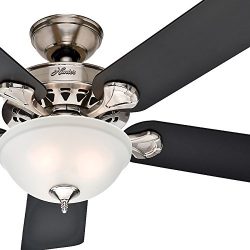 Hunter Fan 52″ Traditional Ceiling Fan in Brushed Nickel with Clear Frosted Light Kit and  ...