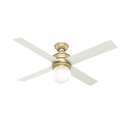 Hunter Fan Company 59320 Hepburn Ceiling Fan Hunter Light with Wall Control, 52″, Modern Brass