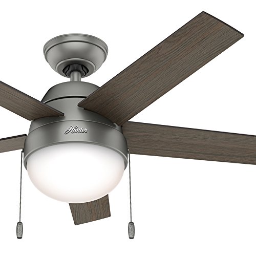 Hunter 46″ Contemporary Low Profile Ceiling Fan with Light Kit in Matte Silver (Certified ...
