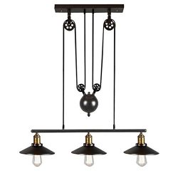 Industrial Vintage Retro Linear Chandelier Island Light, MKLOT Antique Edison Metal 8.66″  ...