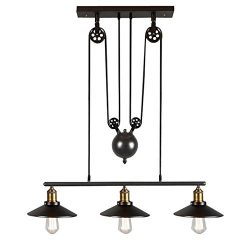 Industrial Vintage Retro Linear Chandelier Island Light, MKLOT Antique Edison Metal 8.66″  ...