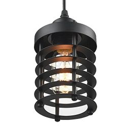 Mulslect Cage Pendant Light Retro Industrial Black Metal Pendant Lighting, Mini Rust Shade Ceili ...