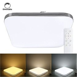 B-right 20W Ultra-thin Square LED Flush Mount Ceiling Light, Remote Control Dimmable & 3000K ...