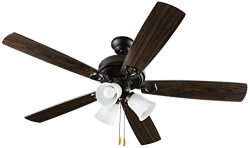 Hyperikon Indoor Ceiling Fan with Lights, 52-Inch Black Ceiling Fan, Five Reversible Blades, Thr ...