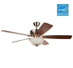 Hyperikon Indoor Ceiling Fan with Remote Control, 52-inch Brushed Nickel Ceiling Fan Fixture, En ...