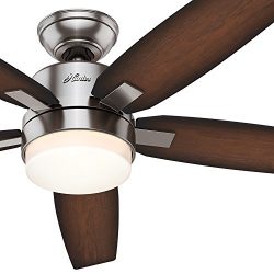Hunter 54″ Contemporary Brushed Nickel Ceiling Fan with Light Fixture and Remote Control,  ...