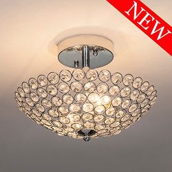 POPILION Modern Design Stainless Steel 2 Light Ceiling Flush Mount Crystal Chandelier Lighting,C ...