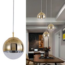 Modern Mini Globe Pendant Lighting with Handblown Clear Glass, Adjustable Mirror Ball Kitchen Pe ...