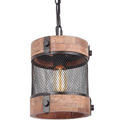 Anmytek Metal and Wood Chandelier Round Iron Net Pendent Light Retro Rustic Loft Antique Lamp Ed ...