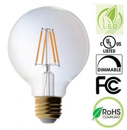Bioluz LED Pendent LED Light Bulb, Clear Filament LED G25 Globe 40 Watt Replacement (Uses 4.5 Wa ...