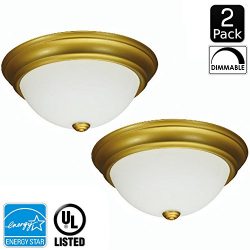Luxrite LR25175 (2-Pack) 18W 13-Inch LED Flush Mount Ceiling Light, Gold Dome, Frosted Glass, Di ...