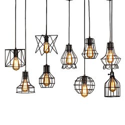 Industrial Hanging Pendant Light Fixture,E26 Adjustableb Vintage Pendant Lamp Cage Guard Holders ...