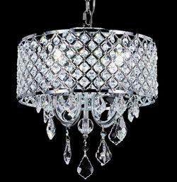 Diamond Life 4-Light Chrome Round Metal Shade Crystal Chandelier Pendant Hanging Ceiling Fixture