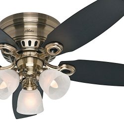 Hunter Fan 46″ Antique Brass Finish Ceiling Fan with Swirled Marble Glass Light Kit (Certi ...