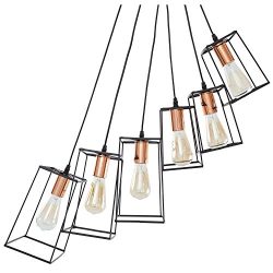 Light Society LS-C186-BLK-CPR 6-Light Main Street Pendant with Copper Accent, Matte Black