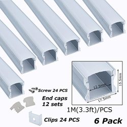 Litever Aluminum Channels Deep Square Trimless 1 Meter/3.3 FT Aluminum Channel for 12mm Width 50 ...