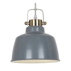 Light Society Mercer Mini Pendant Light, Gray Shade with Brushed Brass Finish, Modern Industrial ...