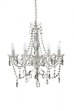 The Original Gypsy Color 5 Light Medium Crystal Chandelier H21″ W19″, White Metal Fr ...
