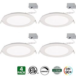 Hykolity 4 Inch Ultra Thin LED Recessed Ceiling Light Dimmable Downlight with Junction Box 12W [ ...