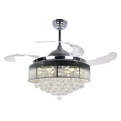 Parrot Uncle Ceiling Fans with Lights 42″ Modern LED Ceiling Fan Retractable Blades Crysta ...