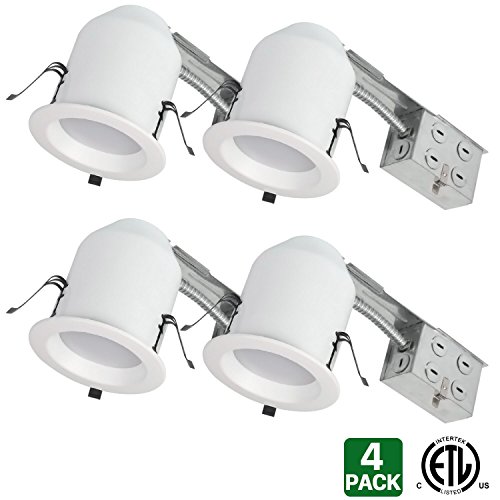 Hykolity 4″ White LED Remodel Recessed Lighting Kits, IC Rated Remodel Housing and Dimmabl ...