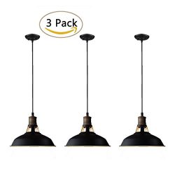 CLAXY Ecopower Metal Industrial Pendant Light, Vintage Barn Hanging Lamp-3 Pack