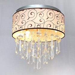 Chende Drum Flush Mount Ceiling Light Fixture with Clouds Pattern Fabric for Entryway, Living Ro ...