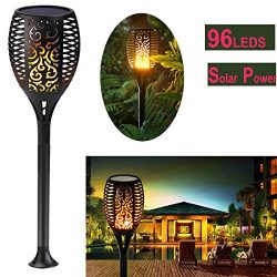 TOPCHANCES Waterproof Solar Torches Lights Dancing Flame Lighting 96 LED Dusk to Dawn Flickering ...